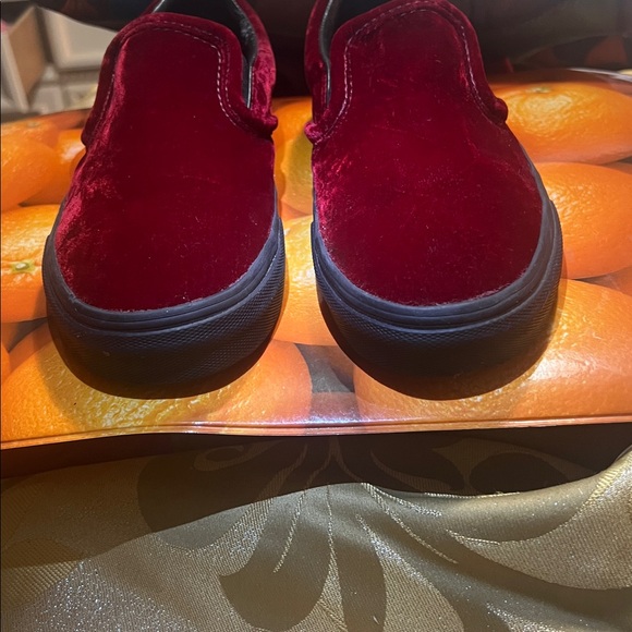 Oxblood velvet Vans/ Loafers Slip Ons Size 7.5, rubber soles for stability - Picture 2 of 9